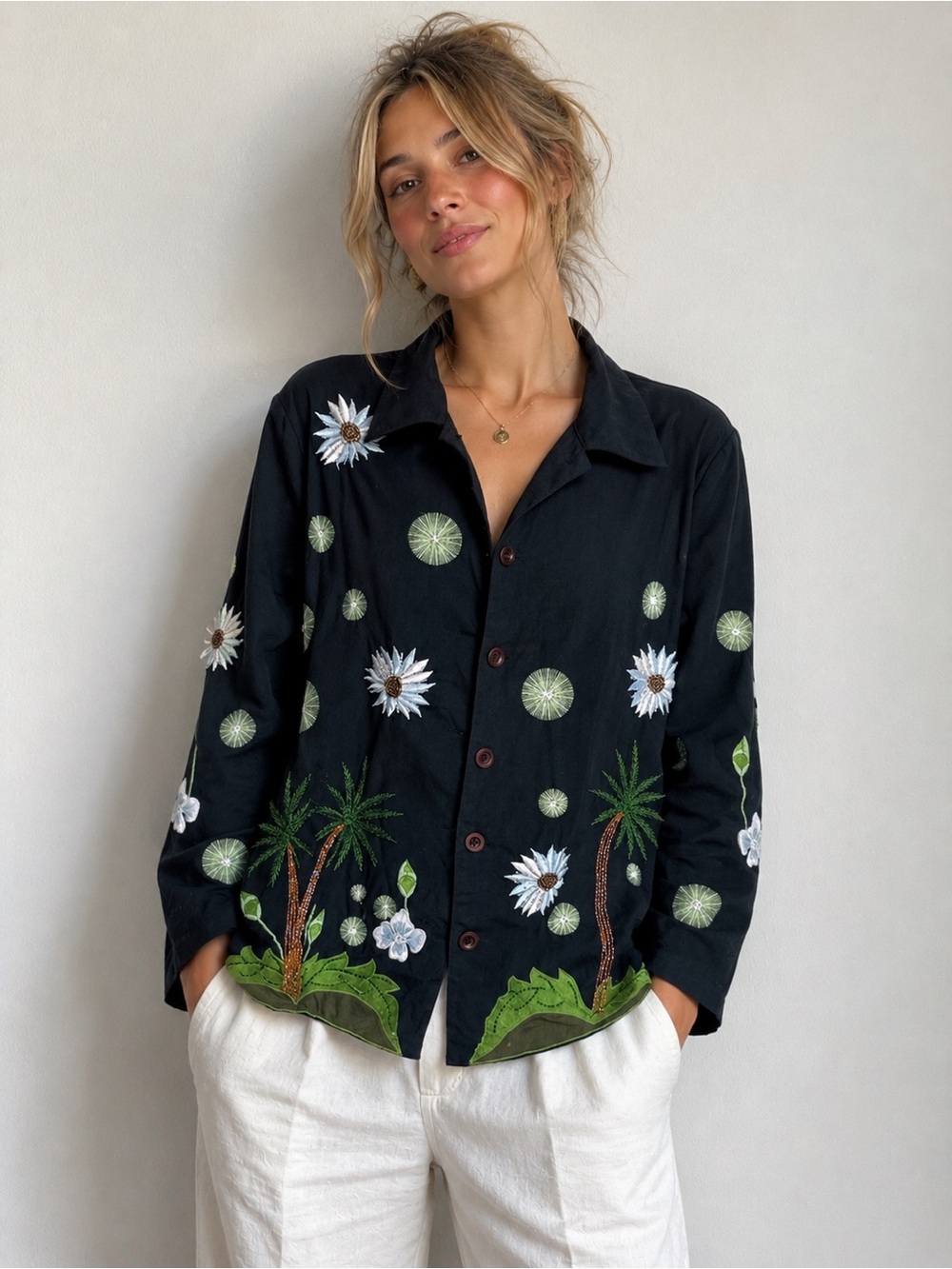 Vintage The Quacker Factory Wearable Art Embellished Tropical Palm Tree Jacket L